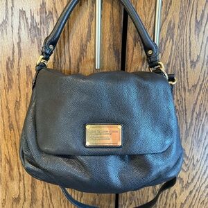 Marc Jacobs Black Leather Shoulder Bag with Gold Details